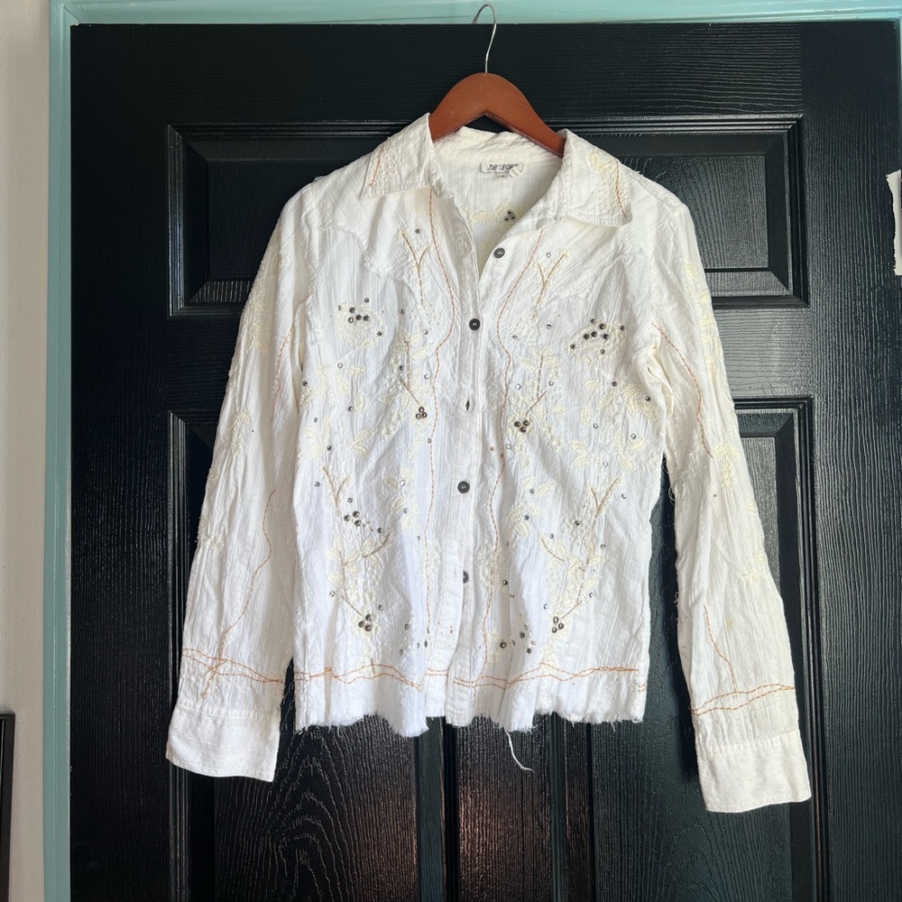 Vtg Y2K white embroidered cowgirl top